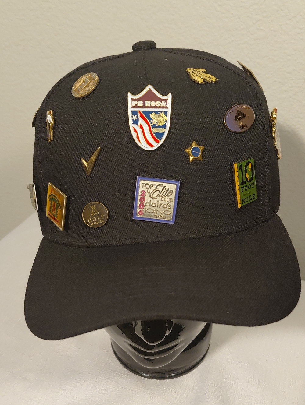 Black Baseball Cap w/Decorative Pins